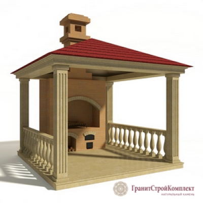 Беседка из натурального камня в стиле Аля Рус,Известняк Сары — Таш